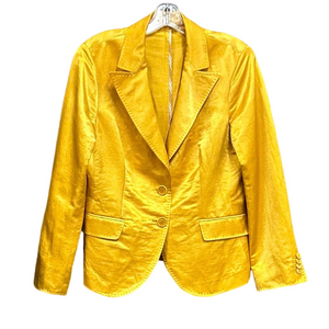 Etro ochre satin womens blazer Medium unlined luxury linen cotton Italian made